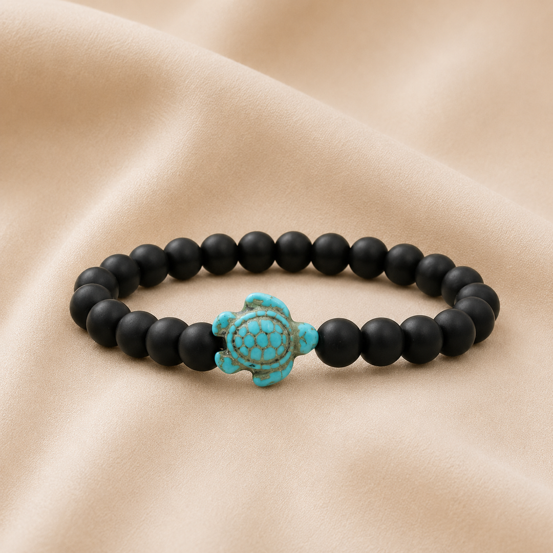 Pulseras de Tortuga con Cuentas de Piedra Natural Única