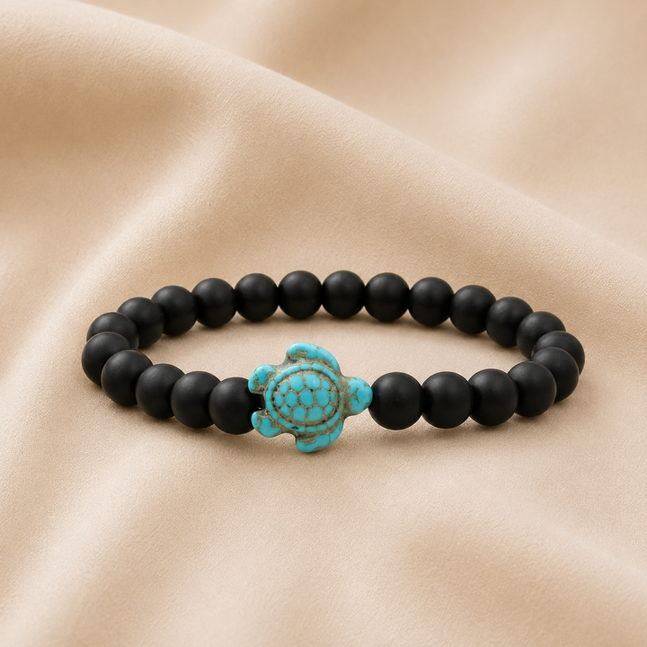 Pulseras de Tortuga con Cuentas de Piedra Natural Única