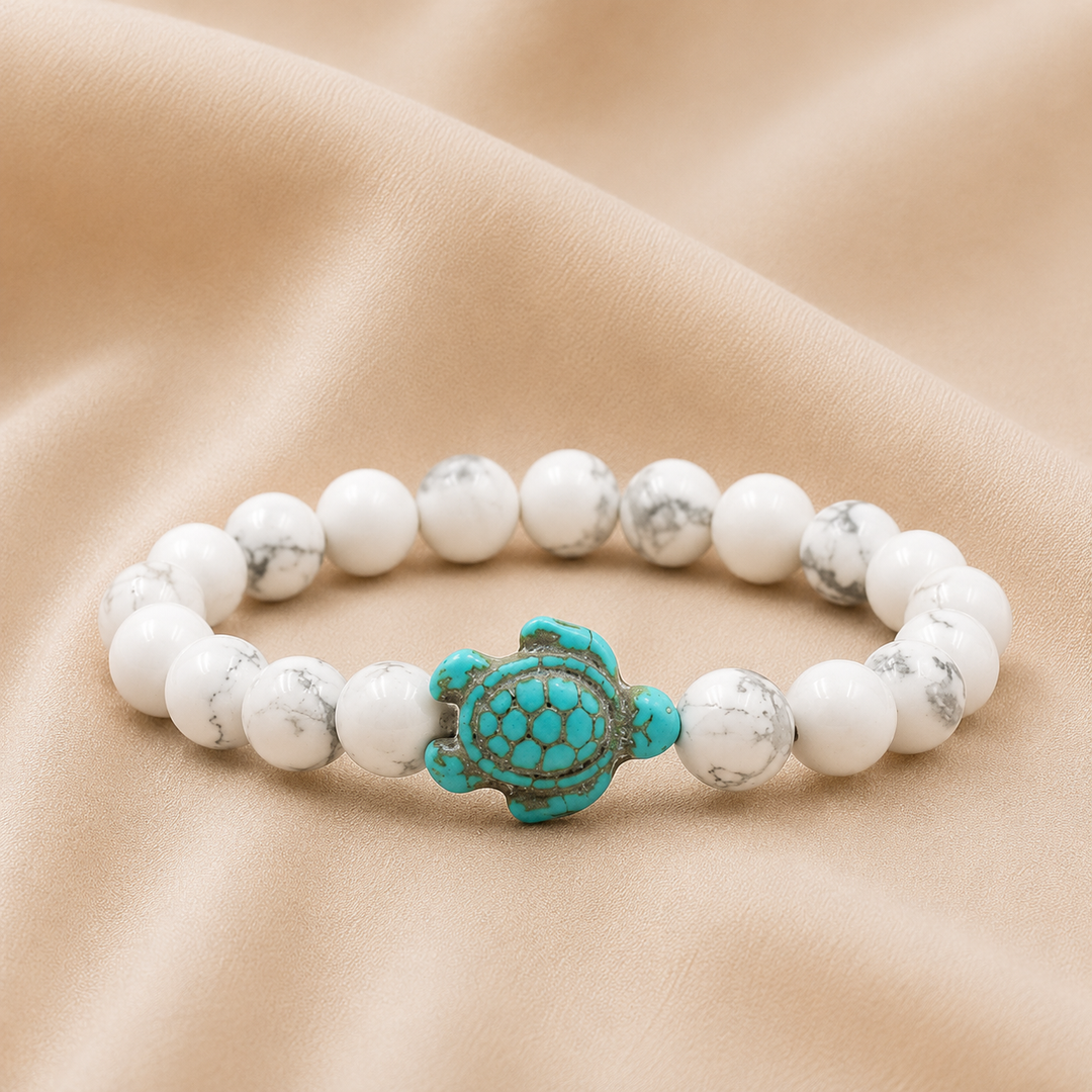 Pulseras de Tortuga con Cuentas de Piedra Natural Única