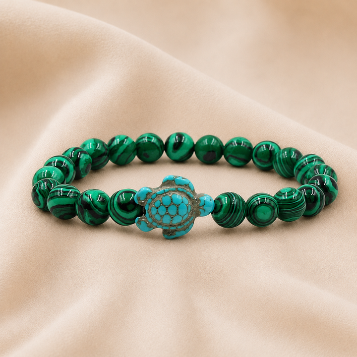 Pulseras de Tortuga con Cuentas de Piedra Natural Única