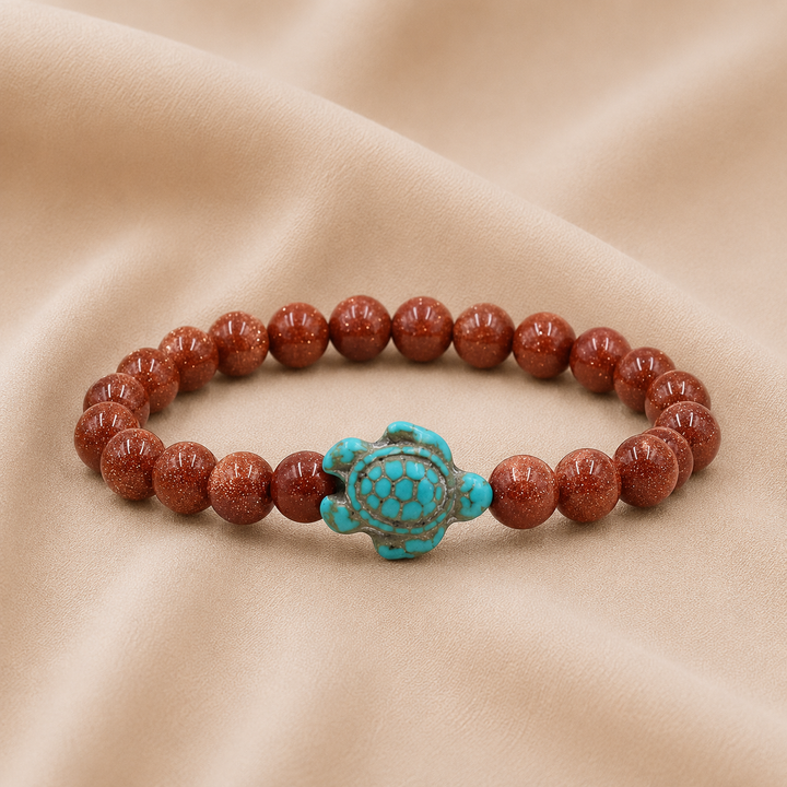 Pulseras de Tortuga con Cuentas de Piedra Natural Única