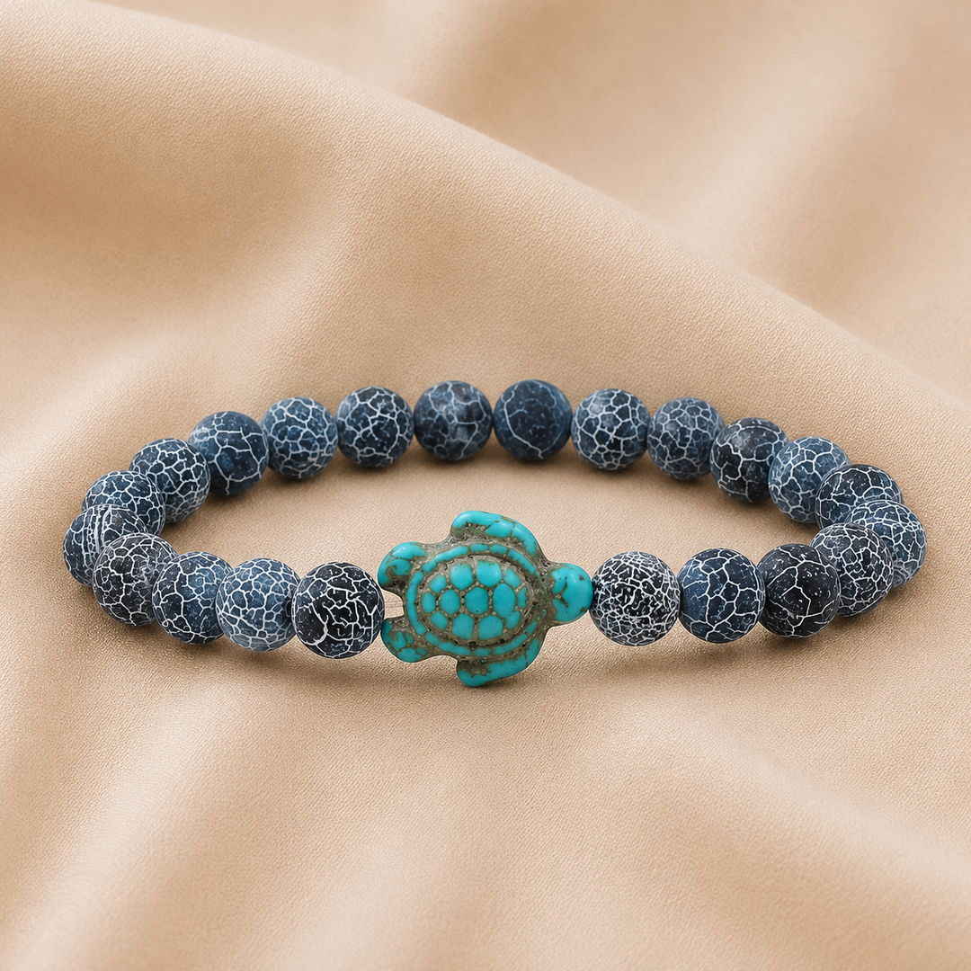 Pulseras de Tortuga con Cuentas de Piedra Natural Única