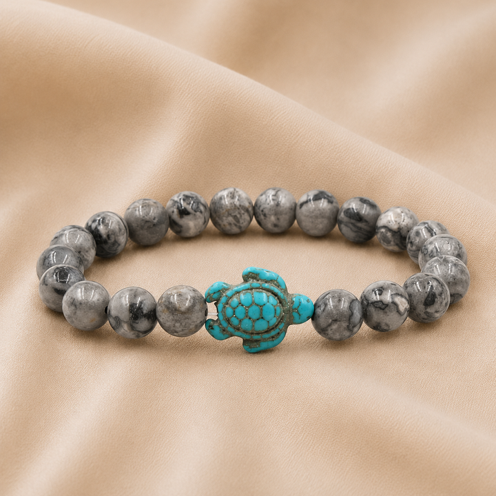 Pulseras de Tortuga con Cuentas de Piedra Natural Única