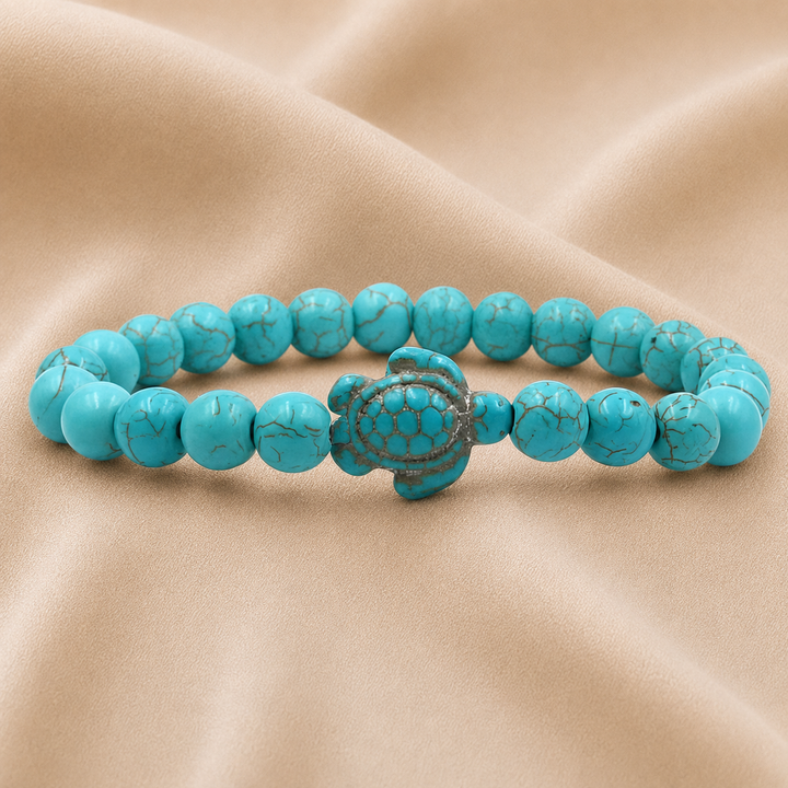 Pulseras de Tortuga con Cuentas de Piedra Natural Única