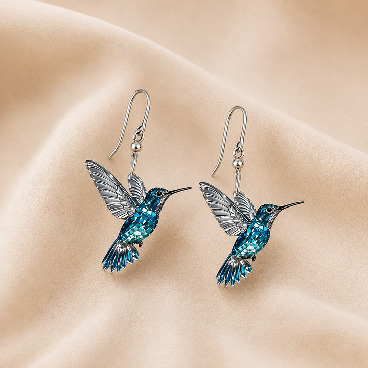 Pendientes de Colibrí de Cristal Azul