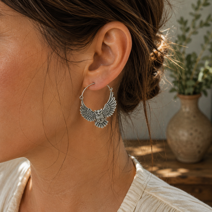 Pendientes Declarativos de Búho Vintage Bohemio