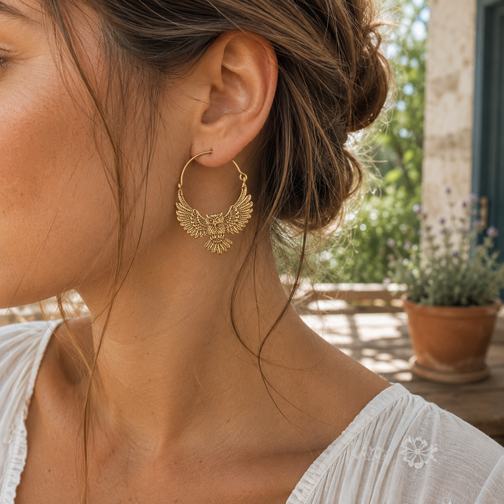 Pendientes Declarativos de Búho Vintage Bohemio