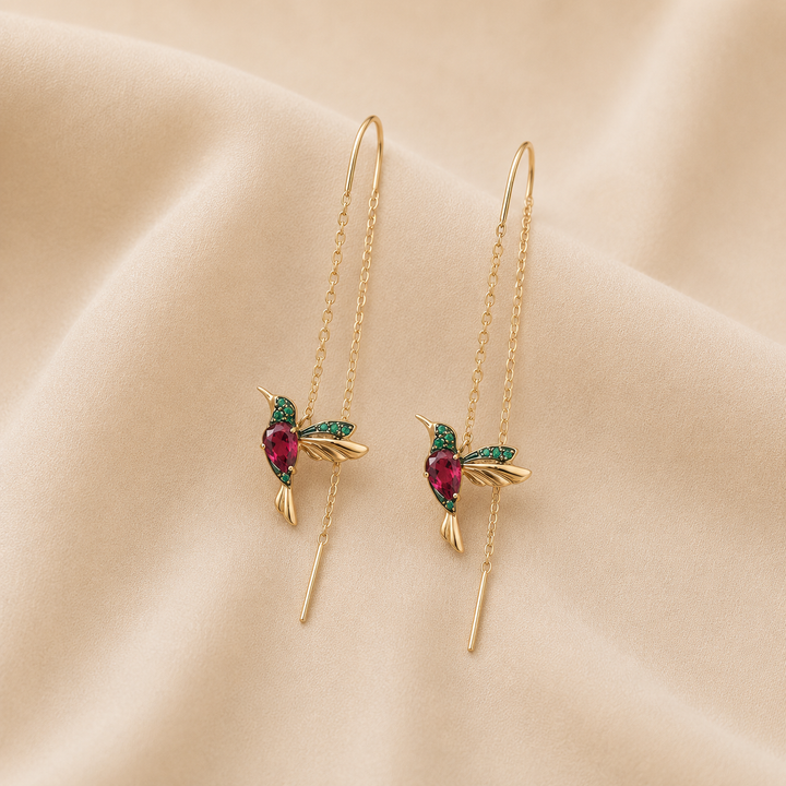 Pendientes de Esmalte y Circonitas en Forma de Colibrí