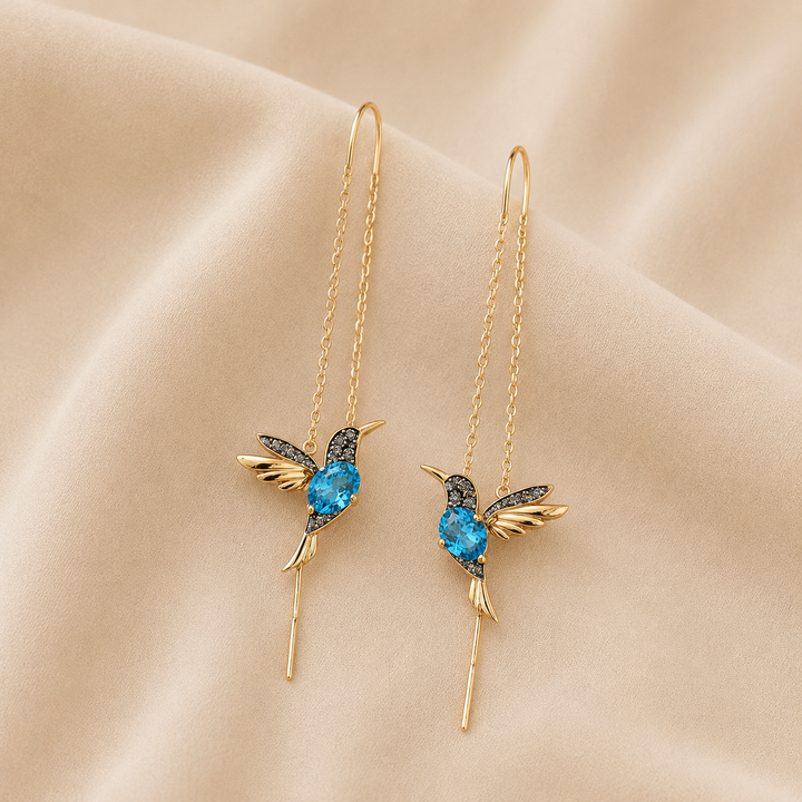 Pendientes de Esmalte y Circonitas en Forma de Colibrí
