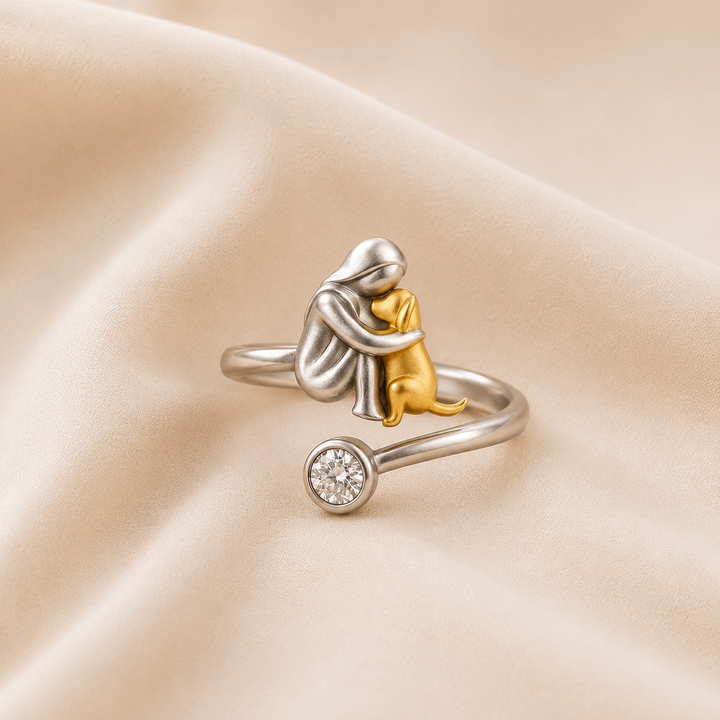 Anillo de Perro de Plata de Ley 925 con Circonita – Ajustable y Hecho a Mano