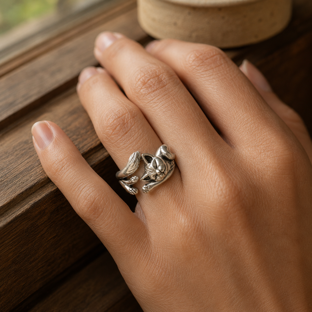 Anillo de Gato Vintage de Plata