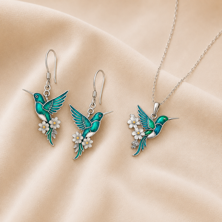 Collar Colibrí Azul con Pendientes de Regalo