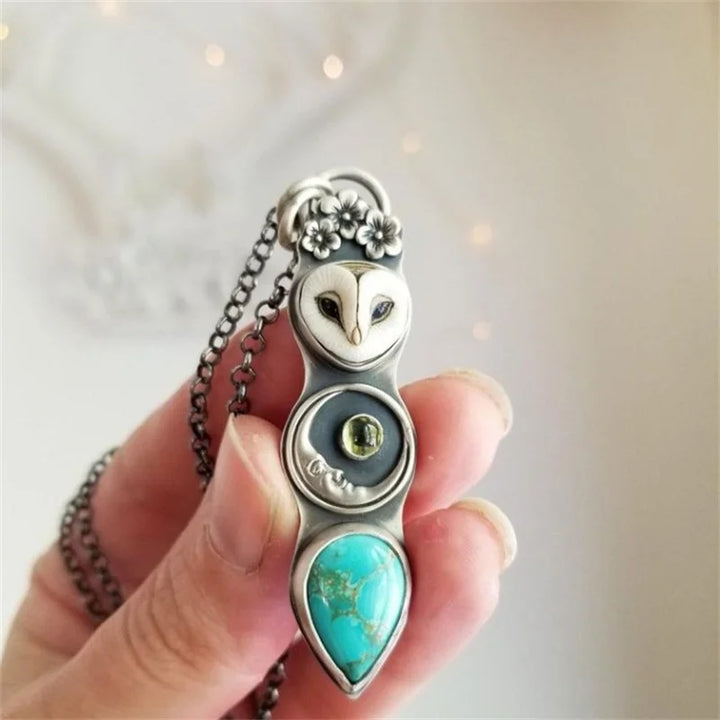 Collar de Barra de Sabiduría del Búho Turquesa