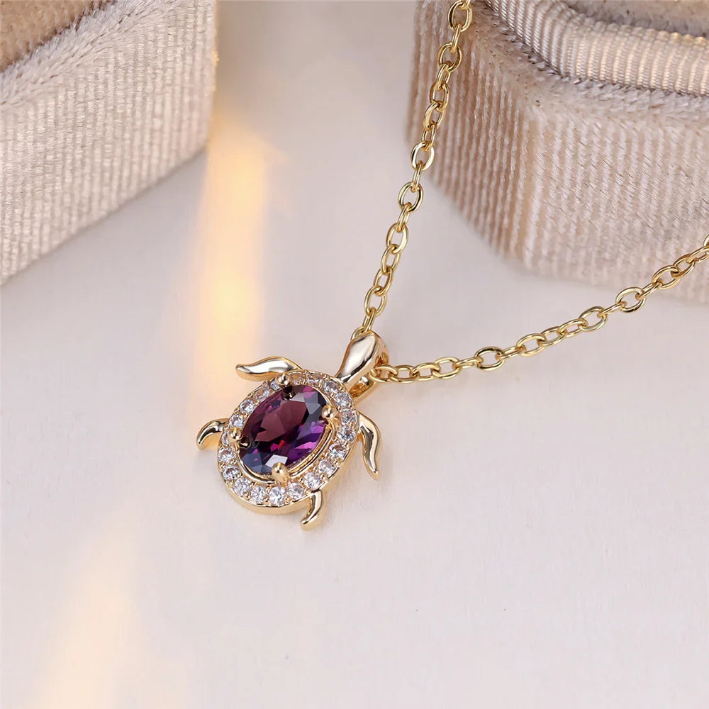 Collar de Colgante de Tortuga de Cristal Púrpura