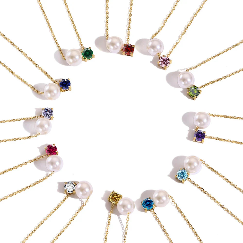 Collar con Colgante de Perla y Piedra de Nacimiento