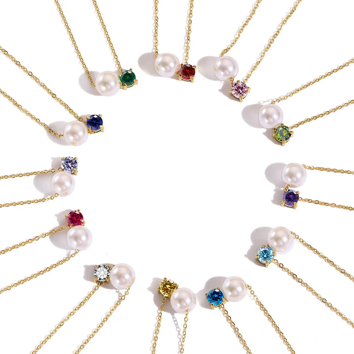 Collar con Colgante de Perla y Piedra de Nacimiento