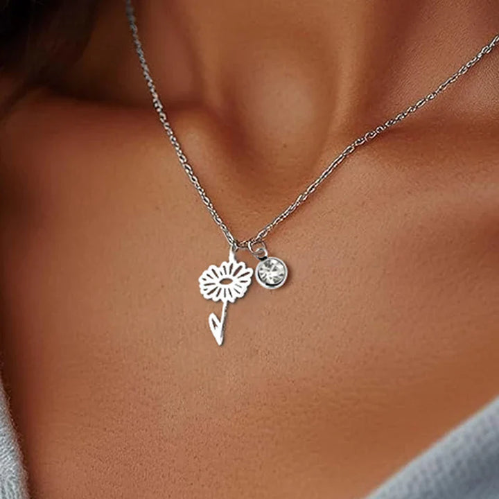 Collar Personalizado de Piedra Natal y Flor de Nacimiento