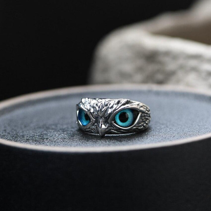 Anillo Ajustable Búho de la Suerte en Plata y Ópalo