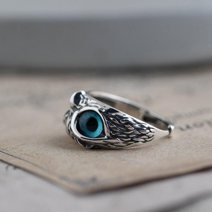 Anillo Ajustable Búho de la Suerte en Plata y Ópalo