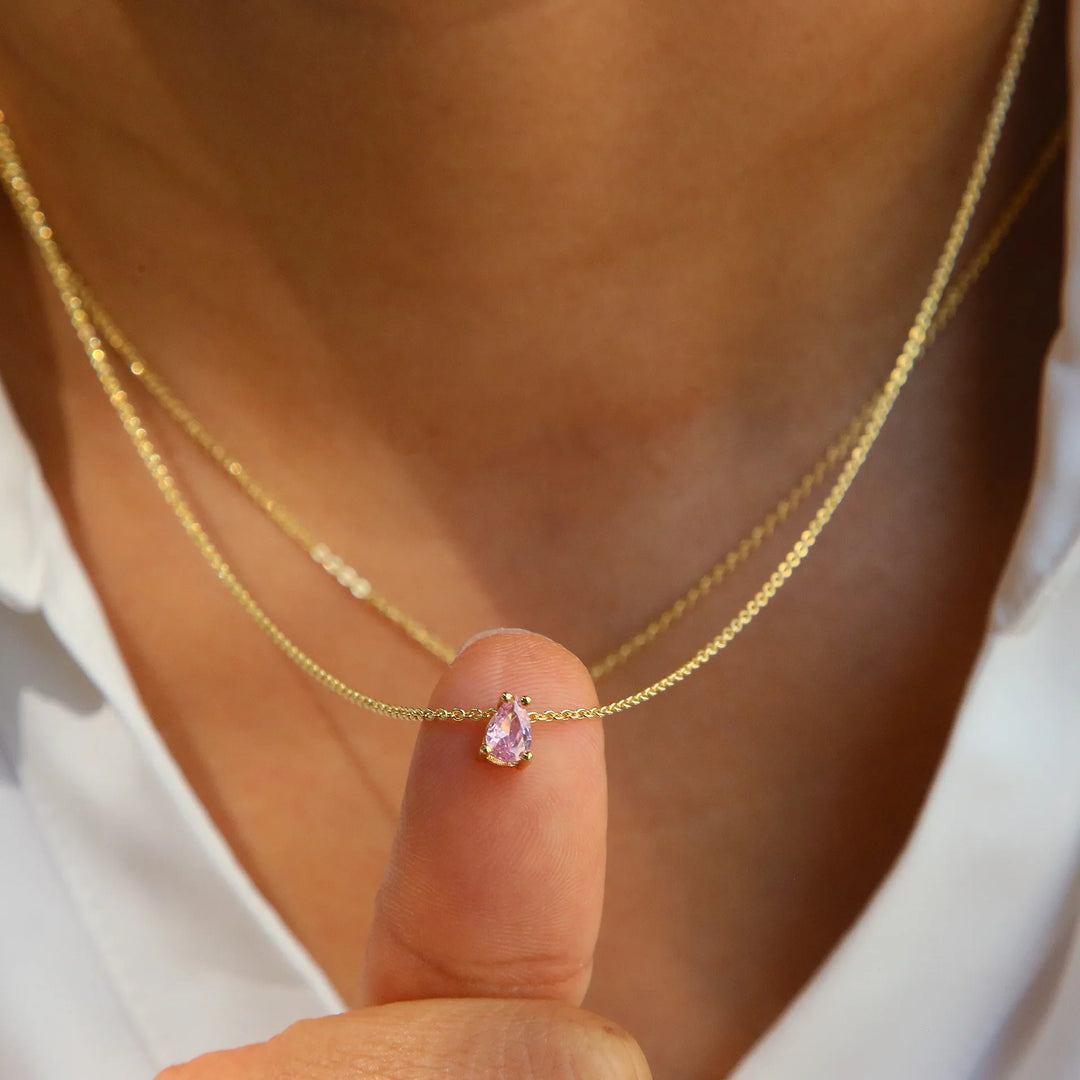 Collar de Cristal en Forma de Gota con Piedra de Nacimiento