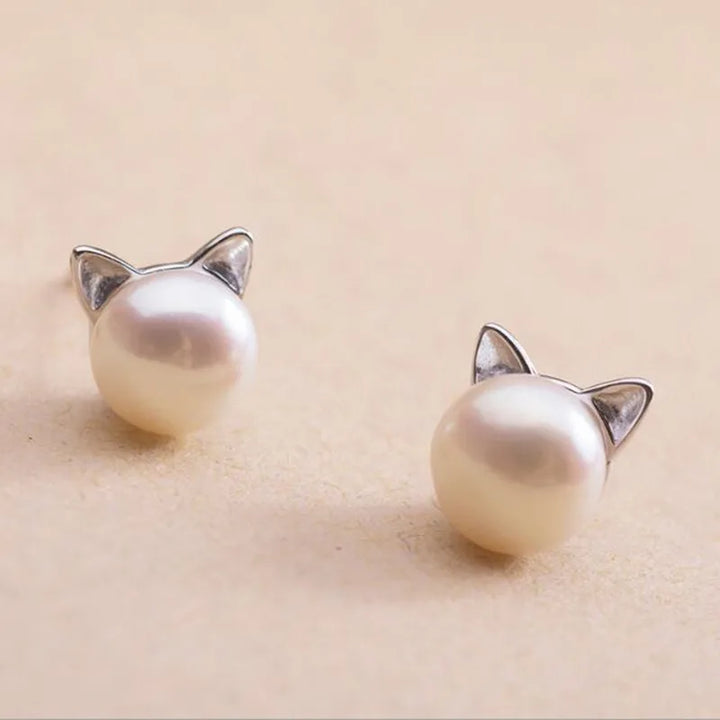 Hermosa Collar de Gato de Perlas con Pendientes + Anillo de Regalo