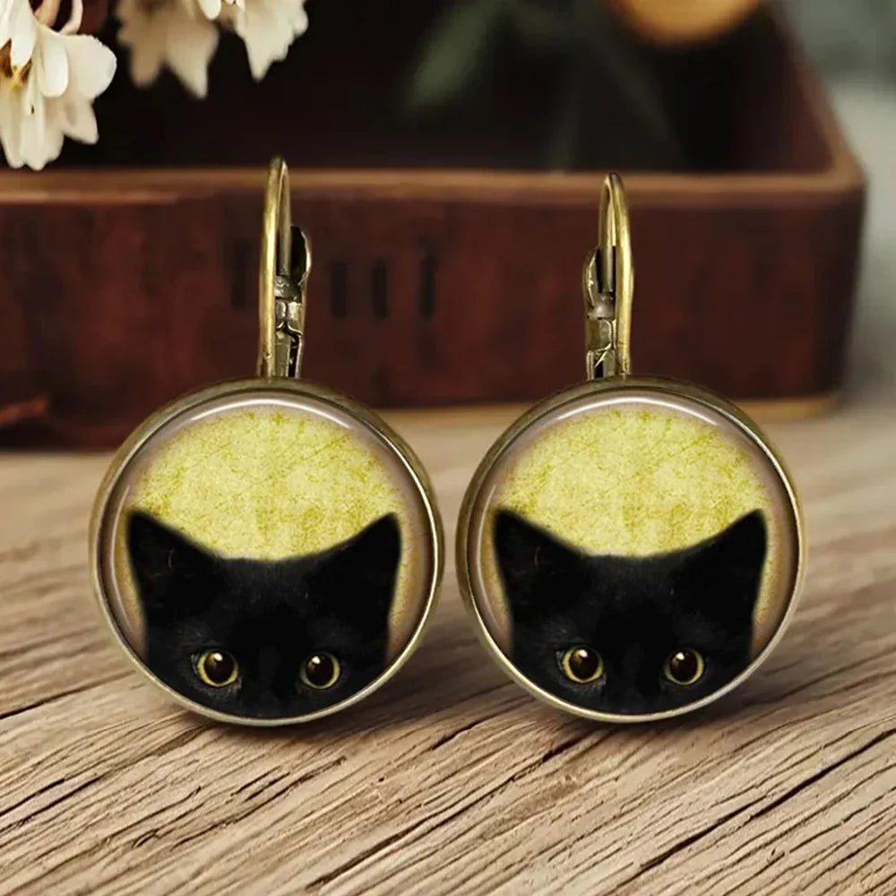 Pendientes de Cristal en Forma de Dome con Animales Juguetones
