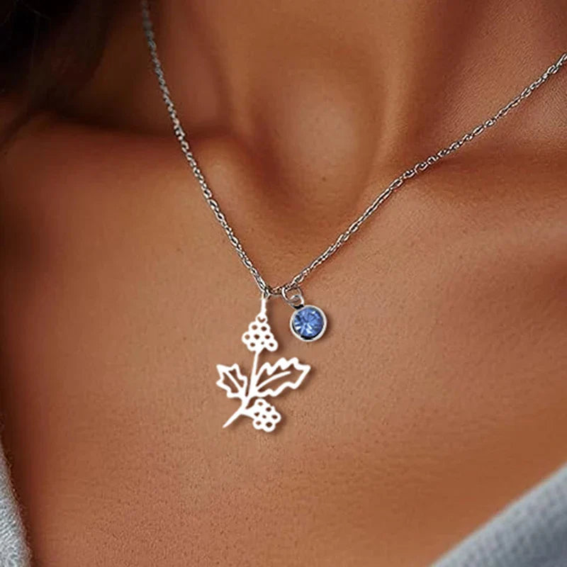 Collar Personalizado de Piedra Natal y Flor de Nacimiento