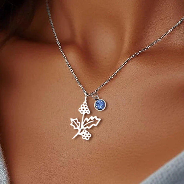 Collar Personalizado de Piedra Natal y Flor de Nacimiento