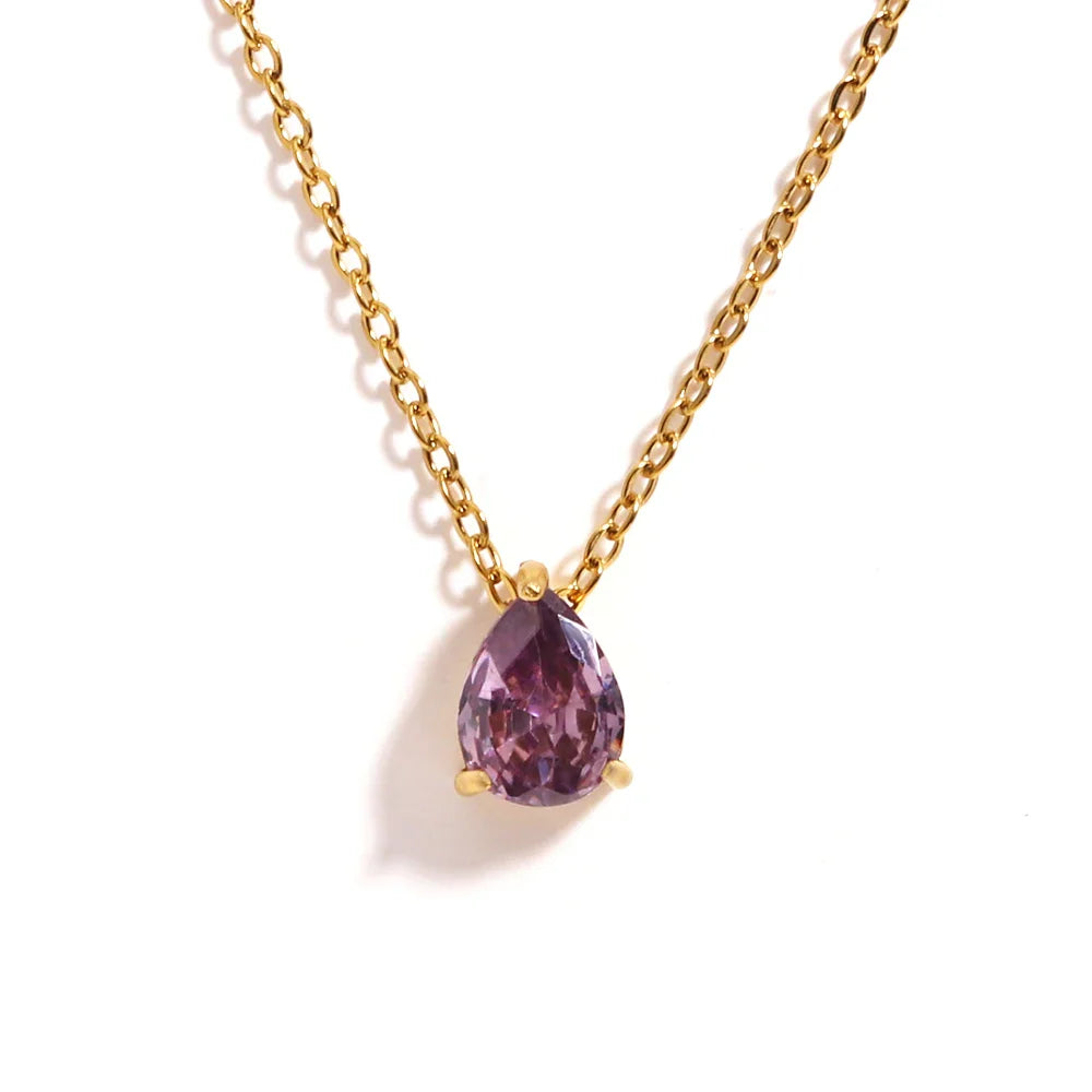 Collar de Cristal en Forma de Gota con Piedra de Nacimiento