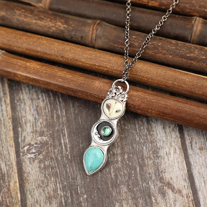 Collar de Barra de Sabiduría del Búho Turquesa