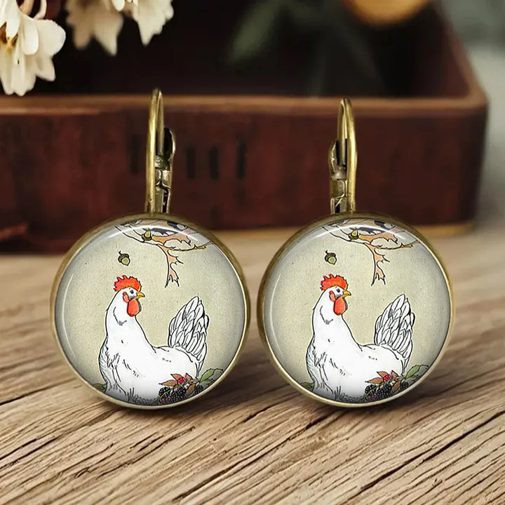 Pendientes de Cristal en Forma de Dome con Animales Juguetones