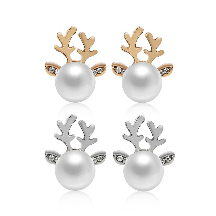 Pendientes de Perlas de Reno Navideños