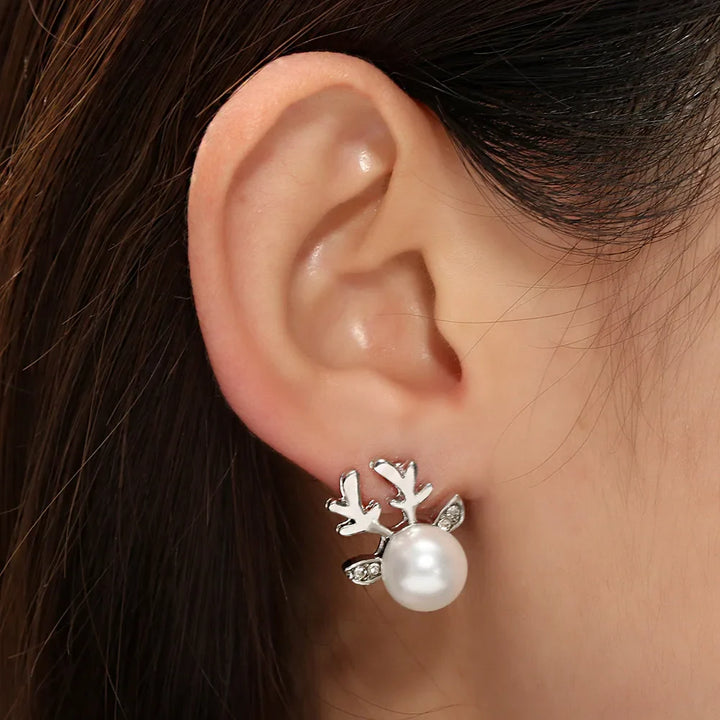 Pendientes de Perlas de Reno Navideños