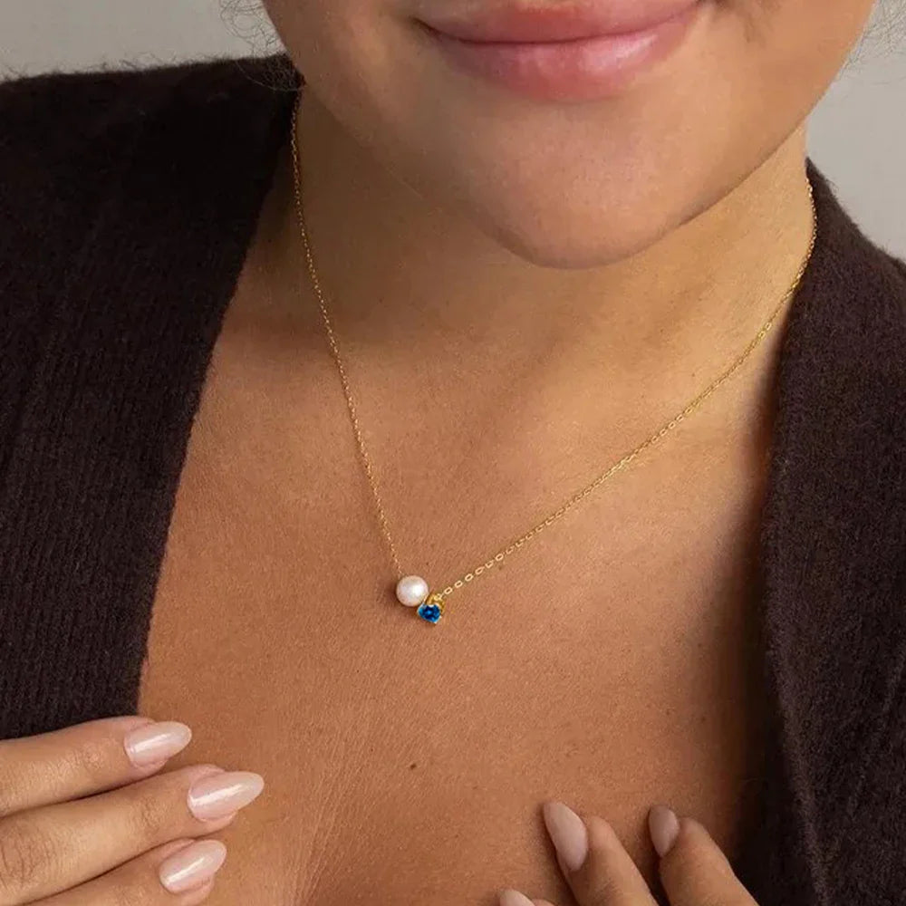 Collar con Colgante de Perla y Piedra de Nacimiento