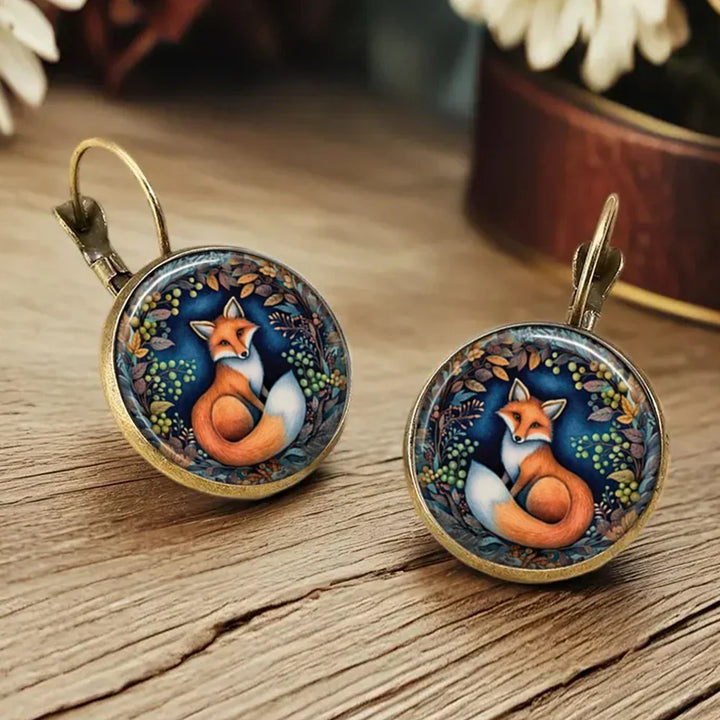 Pendientes de Cristal en Forma de Dome con Animales Juguetones