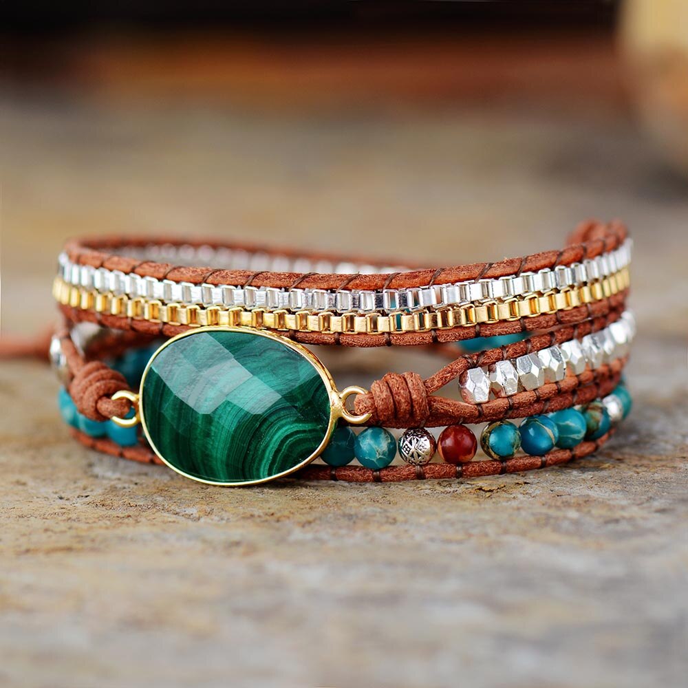 Pulsera Envolvente de Malaquita Intensa