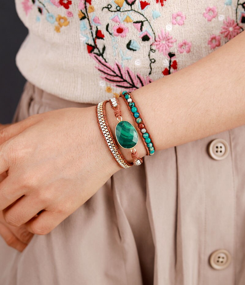 Pulsera Envolvente de Malaquita Intensa