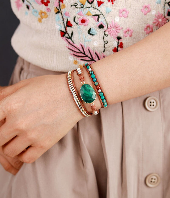 Pulsera Envolvente de Malaquita Intensa