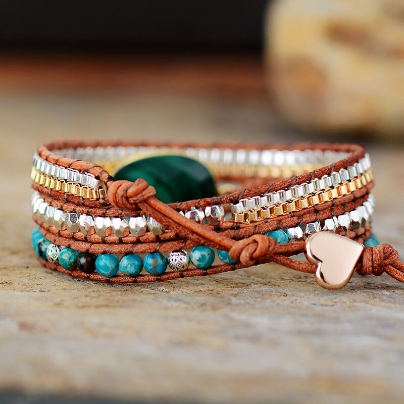 Pulsera Envolvente de Malaquita Intensa