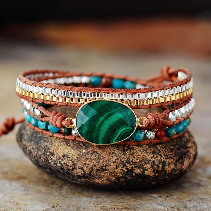 Pulsera Envolvente de Malaquita Intensa