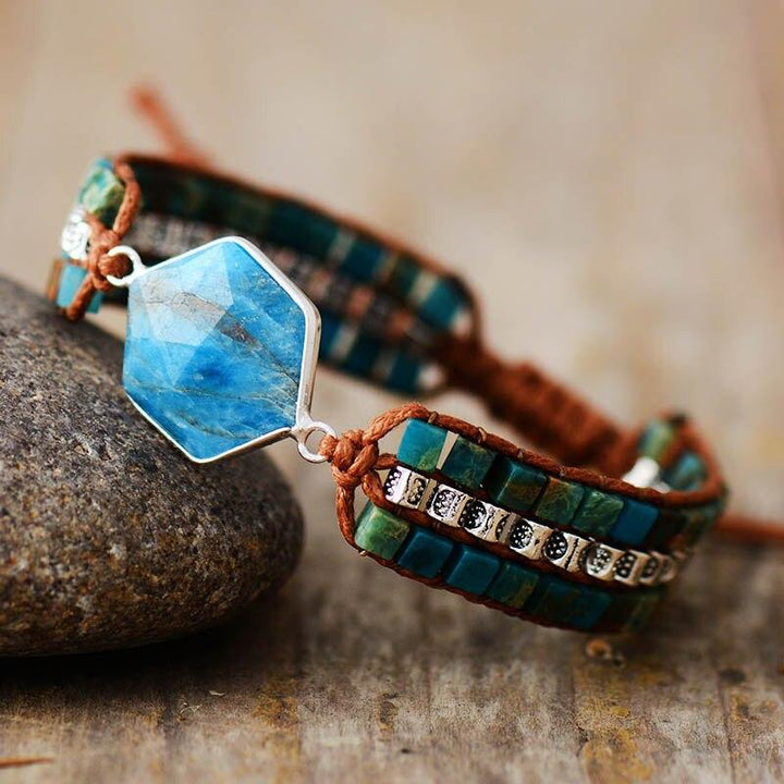 Pulsera Hexagonal de Apatita Azul