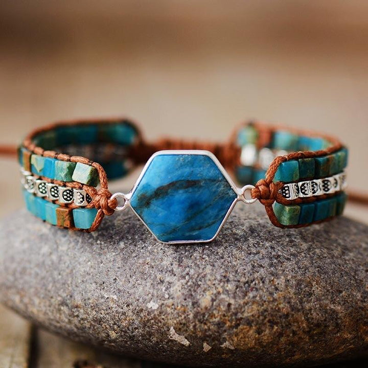 Pulsera Hexagonal de Apatita Azul