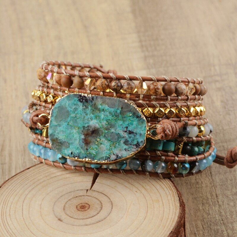 Pulsera Envolvente de Crisocola Azul y Turquesa Africana