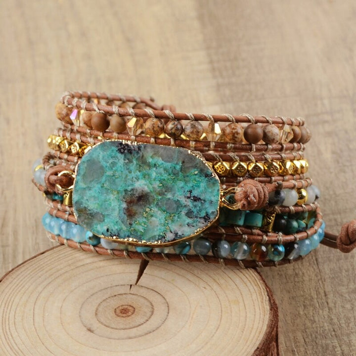 Pulsera Envolvente de Crisocola Azul y Turquesa Africana