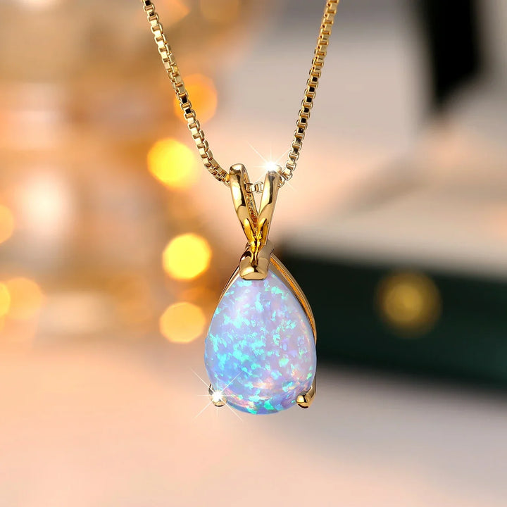 Collar de Colgante de Oro en Forma de Gota de Ópalo