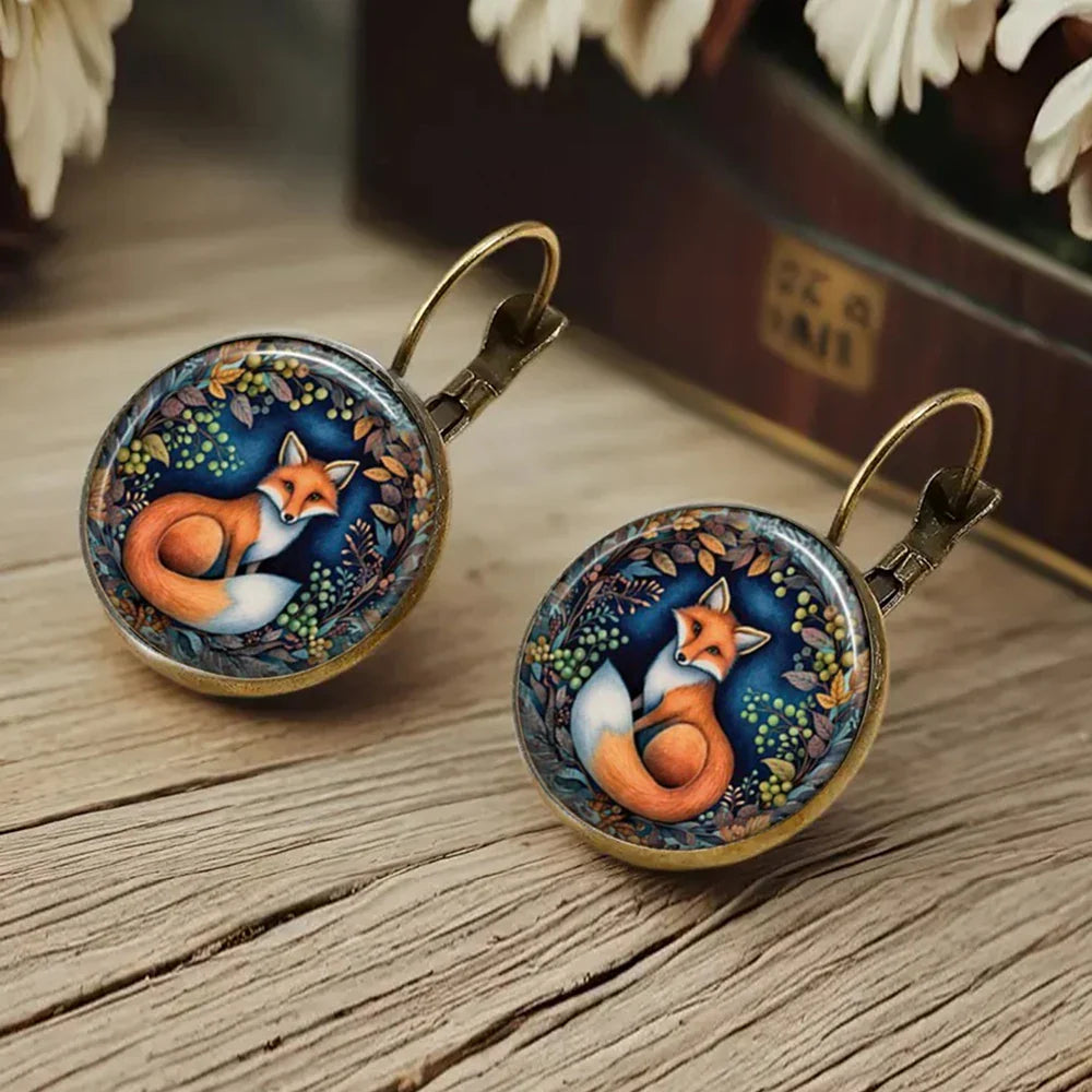 Pendientes de Cristal en Forma de Dome con Animales Juguetones