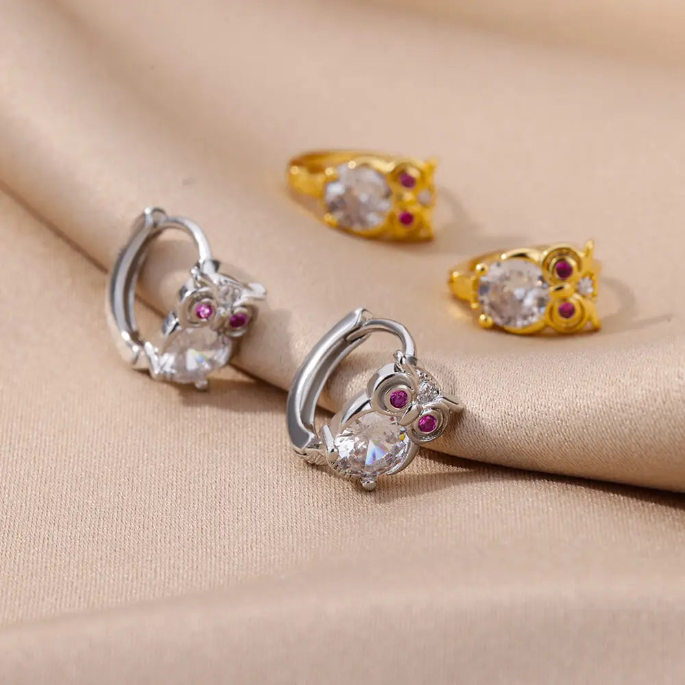 Pendientes de Aro con Animales de Cristal