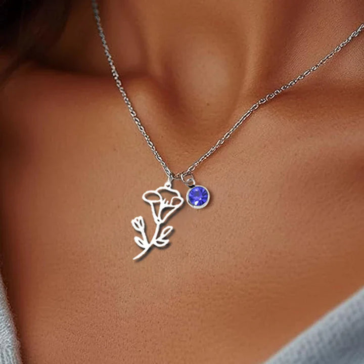 Collar Personalizado de Piedra Natal y Flor de Nacimiento