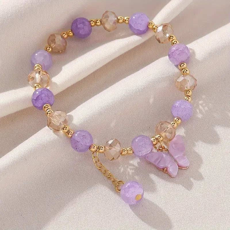 Hermosa Pulsera de Cuentas Elásticas con Mariposa