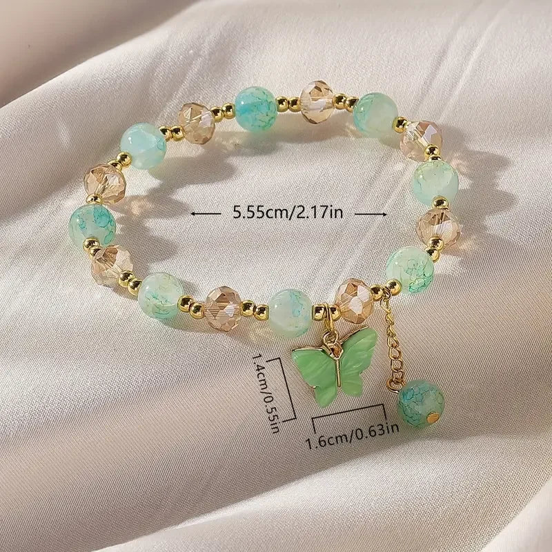 Hermosa Pulsera de Cuentas Elásticas con Mariposa